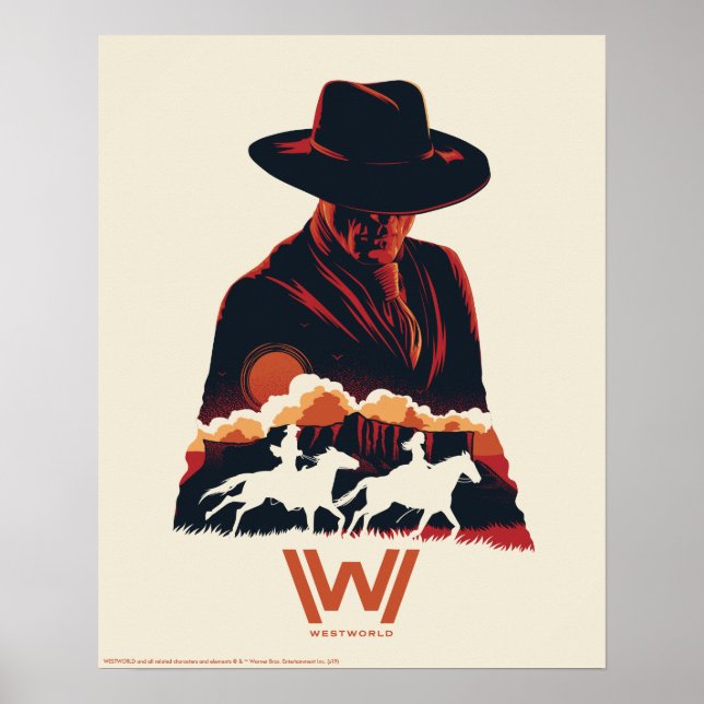 Póster Westworld | Hombre con silueta del desierto negro (Frente)