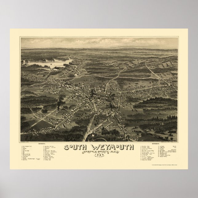 Póster Weymouth meridional, MAMÁES Mapa Panorámico - 1885 (Frente)