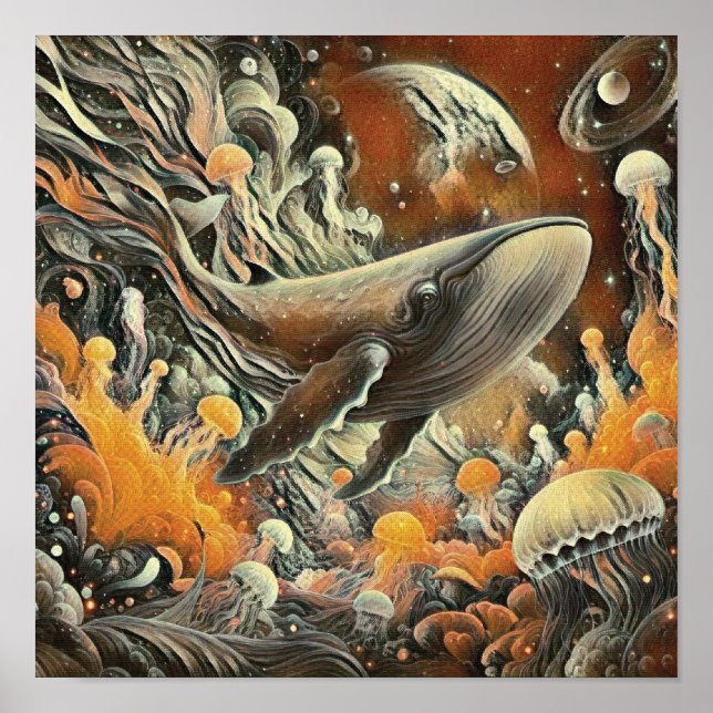 Póster Whale and Jellyfish Art Print (Frente)