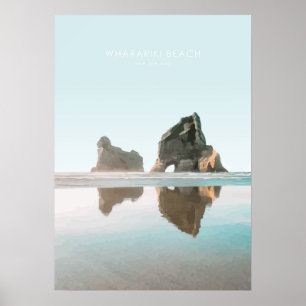 Póster Wharariki Beach, New Zealand Travel Artwork