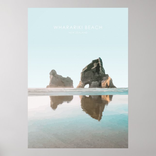 Póster Wharariki Beach, New Zealand Travel Artwork (Frente)