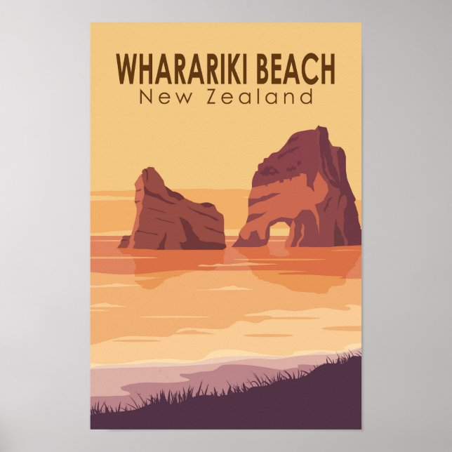 Póster Wharariki Beach New Zealand Travel Vintage Art (Frente)