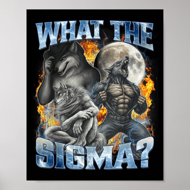 Póster What The Sigma Cool Funny Alpha Wolf Werewolf Boot (Frente)