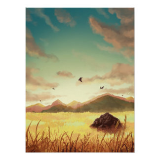 Póster Wheat fields at sunrise