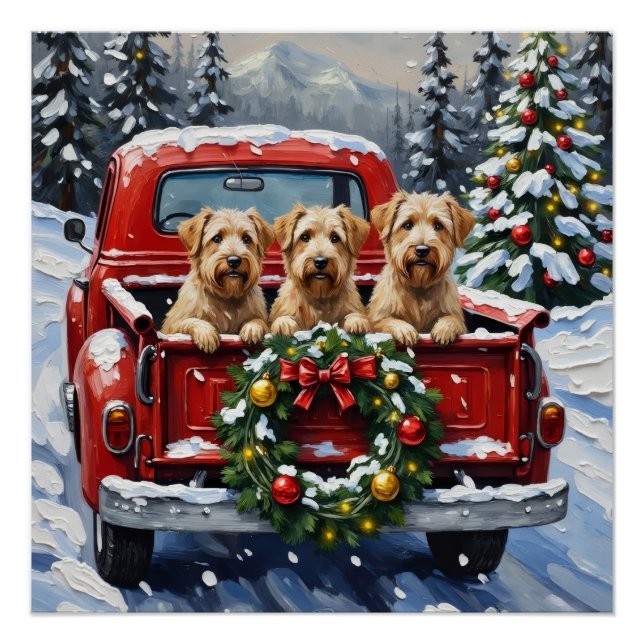 Póster Wheaten Terrier Christmas Red Truck Holiday Gift (Anverso)