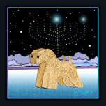 Póster "Wheaten Terriers at Chanukah"<br><div class="desc">"Wheaten Terriers at Chanukah" is a unique art design for the Jewish holiday "Chanukah, " featuring two soft coated wheaten terriers and a Hanukkah menorah lit by the stars. We've left the inside of the card blank for you to customize.  Original wheaten artwork Â© Melanie Light 2005.</div>
