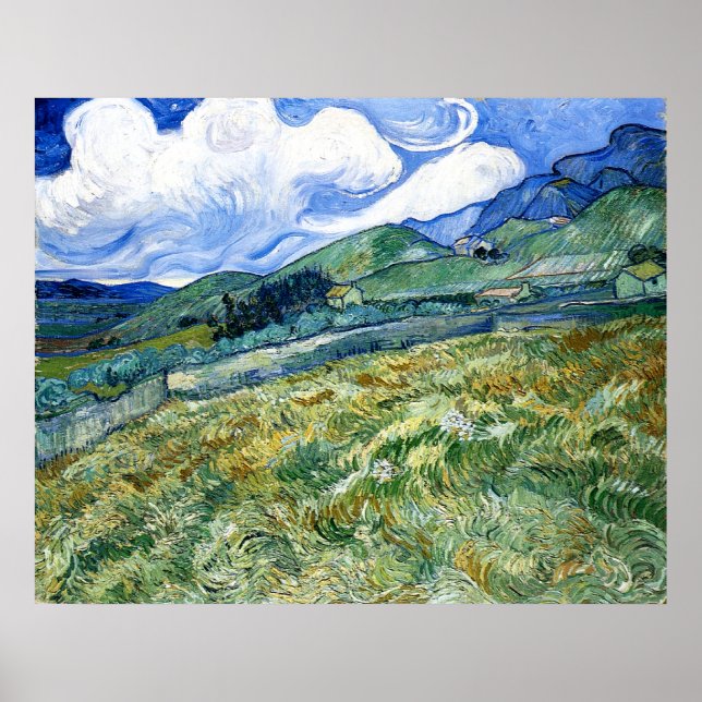 Póster Wheatfield and Mountains, Vincent Van Gogh (Frente)
