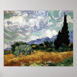 Póster Wheatfield with Cypresses