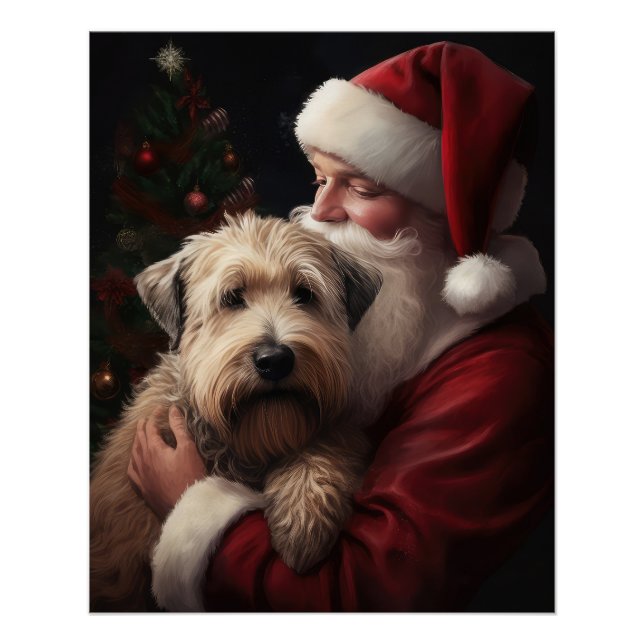 Póster Wheaton Terrier con Santa Claus Navideño (Anverso)