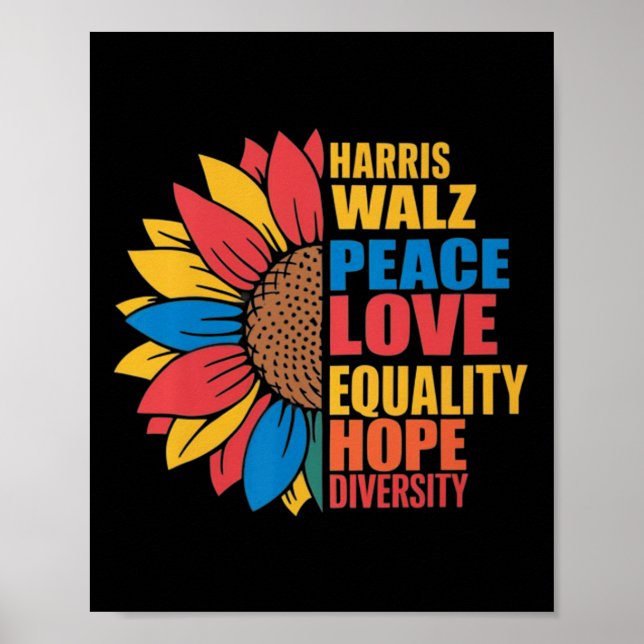 Póster Wheimer Peace Love Equality Hope Diversity Sunflow (Frente)