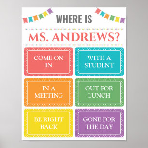 Póster Where is the Teacher Office Door Sign