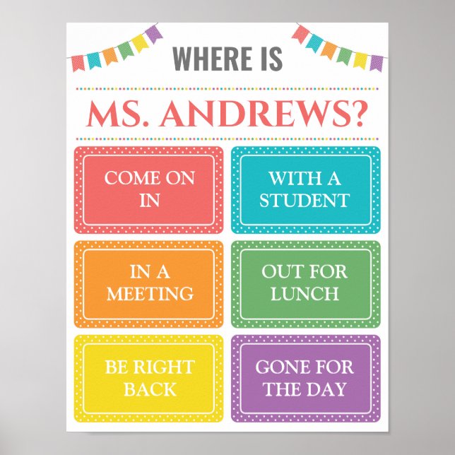 Póster Where is the Teacher Office Door Sign (Frente)