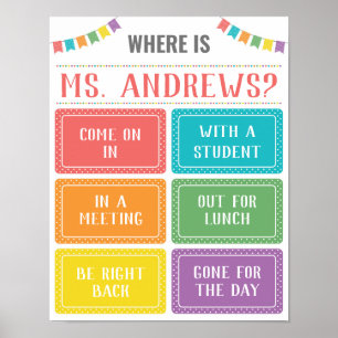 Póster Where is the Teacher Office Door Sign