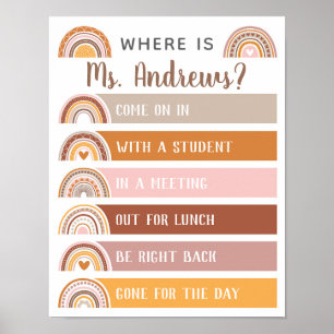 Póster Where is the Teacher Office Door Sign Rainbow