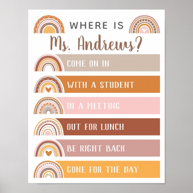 Póster Where is the Teacher Office Door Sign Rainbow (Frente)