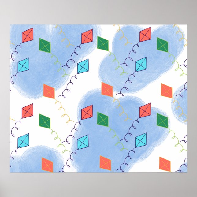 Póster Whimiscal Kites Multicolored Sky Pattern (Frente)