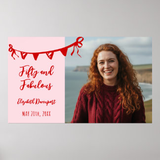 Póster Whimsical 50 and Fabulous Doodle Birthday Photo 