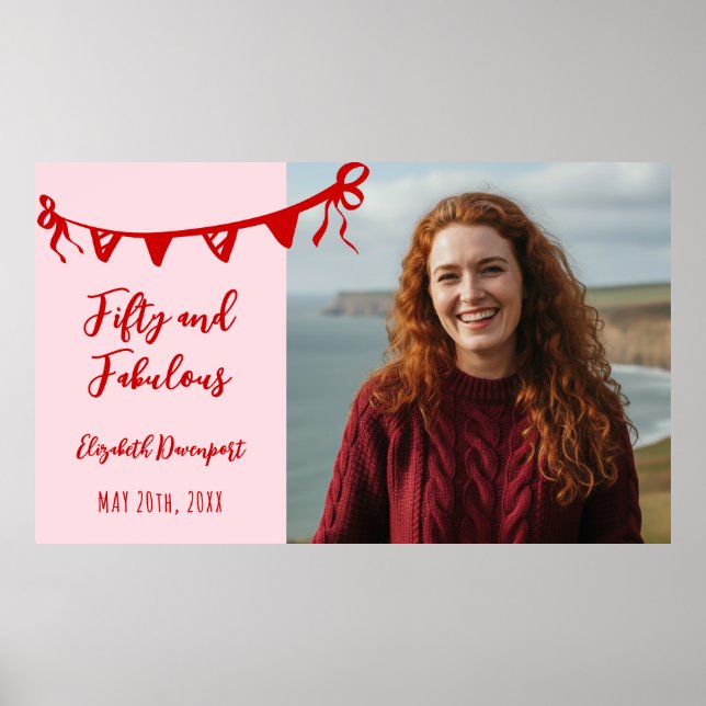 Póster Whimsical 50 and Fabulous Doodle Birthday Photo  (Frente)