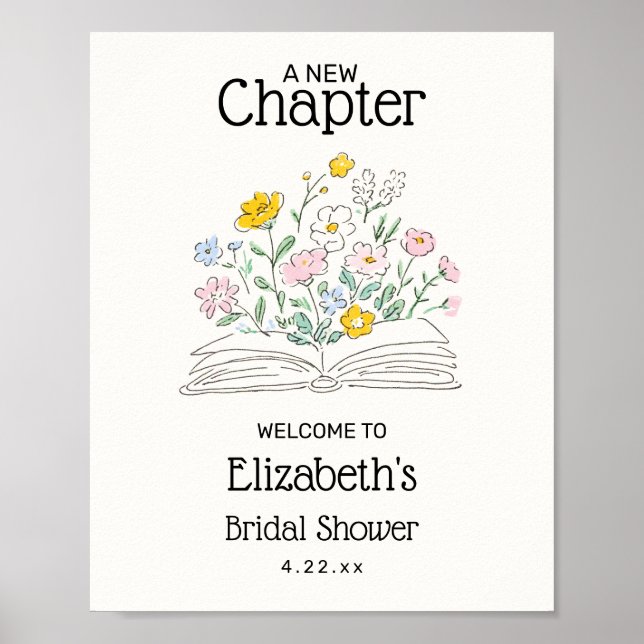 Póster Whimsical A New Chapter Bridal Shower Welcome Sign (Frente)