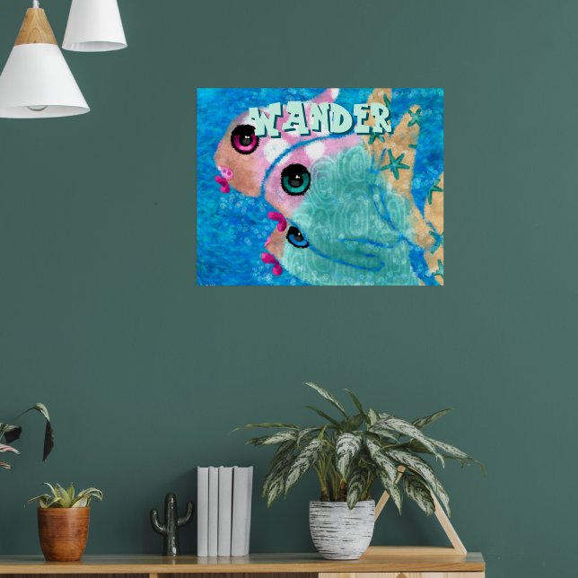 Póster Whimsical Abstract Fish Trio Blue Personalized (Salón 1)