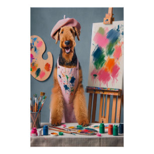 Póster Whimsical Airedale Terrier trabajando como artista