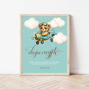 Póster Whimsical Airplane Teddy bear Diaper Raffle