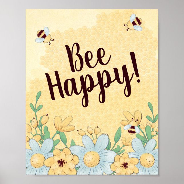 Póster Whimsical Bee Happy Floral (Frente)