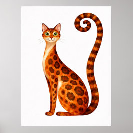 Póster Whimsical Bengal Cat Watercolor