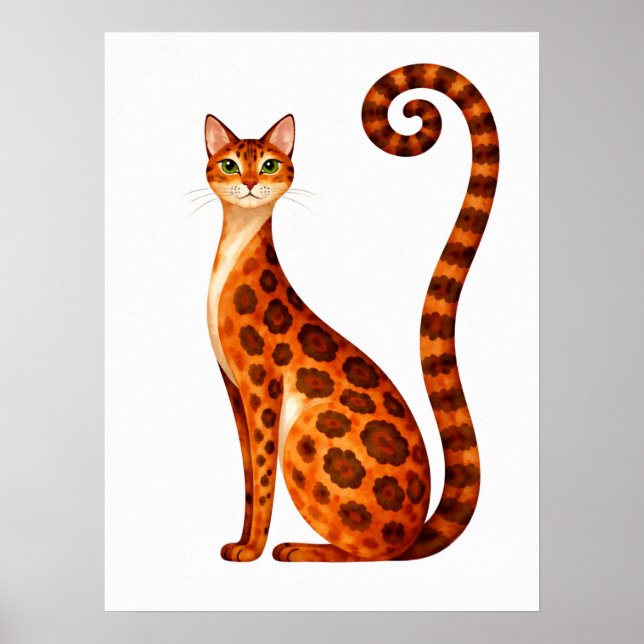 Póster Whimsical Bengal Cat Watercolor (Frente)