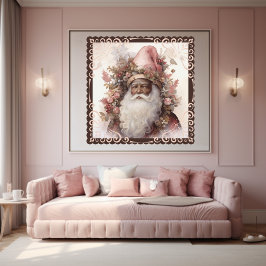 Póster Whimsical Black Santa: Tonos rosas y terrestres
