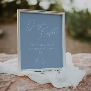 Póster Whimsical Blue Diaper Raffle Rótulo Baby Shower