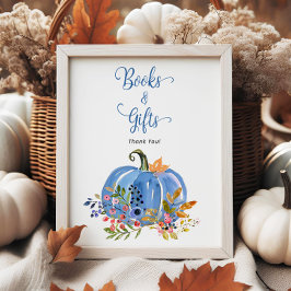 Póster Whimsical Blue Pumpkin Baby Shower Libros y Regalo