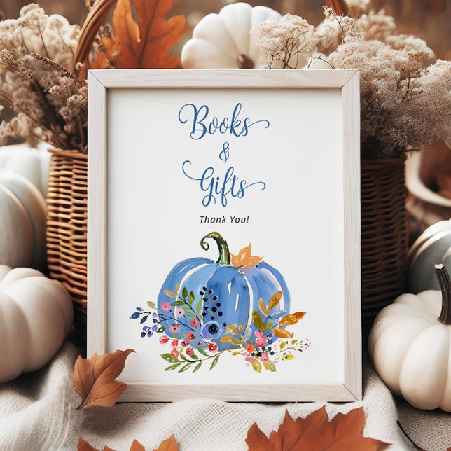 Póster Whimsical Blue Pumpkin Baby Shower Libros y Regalo (Subido por el creador)