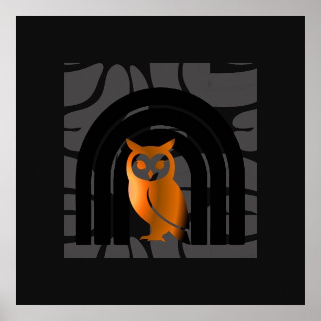 Póster Whimsical Boho Owl & Tropical Monstera Leaf (Frente)