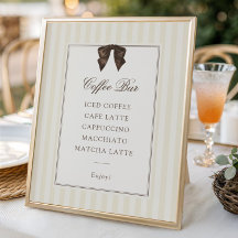 Whimsical Brown Bow Striped Coffee Bar