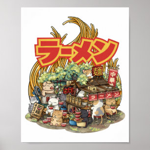 Póster Whimsical Cat Ramen Noodle Stall