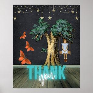 Póster Whimsical Chica En Swing Surreal Gracias