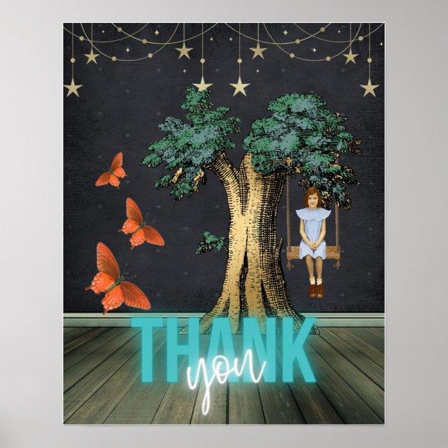Póster Whimsical Chica En Swing Surreal Gracias (Frente)
