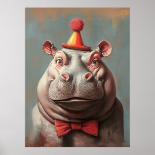 Póster Whimsical Clown Hippo Retrato