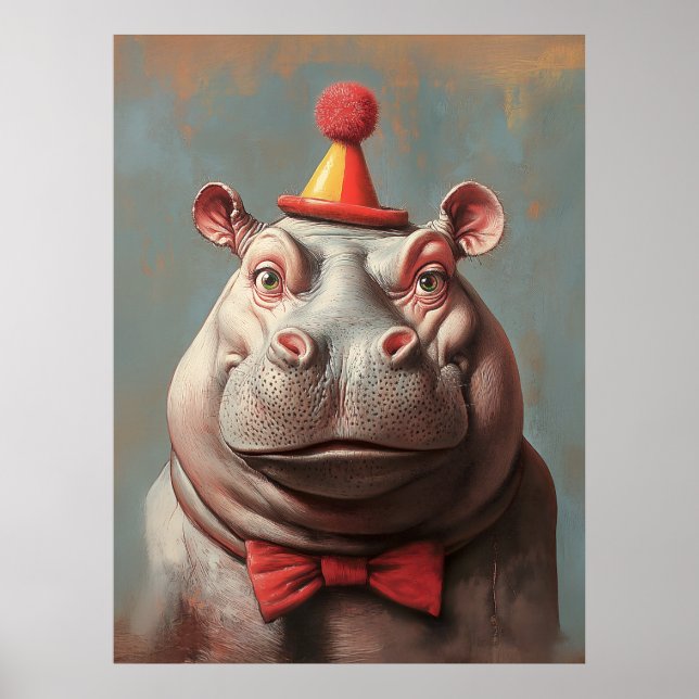 Póster Whimsical Clown Hippo Retrato (Frente)