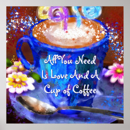 Póster Whimsical Cup of Coffee Floral Personalized