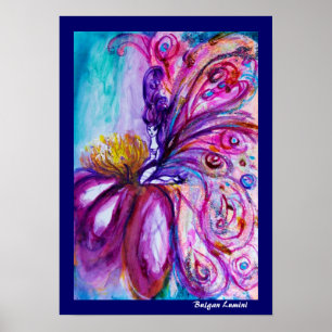 PÓSTER WHIMSICAL CUTE FAIRY IN PINK AND GOLD SPARKLES