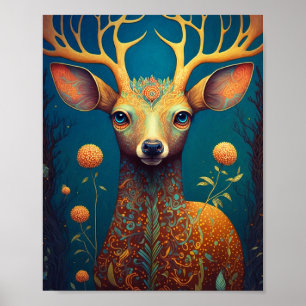 Póster Whimsical Deer Fantasy Art