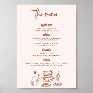 Póster Whimsical Doodle Food Drawing Wedding