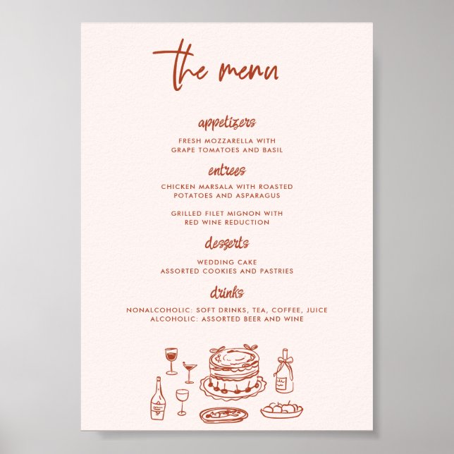 Póster Whimsical Doodle Food Drawing Wedding (Frente)
