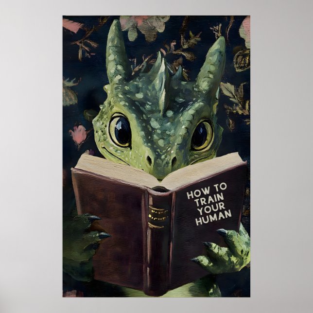 Póster Whimsical Dragon Reading Train Your Human Book (Frente)