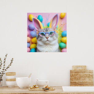 Póster Whimsical Easter Cat con las orejas de los conejit