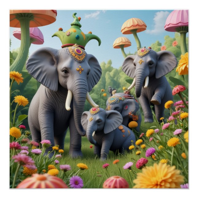 Póster Whimsical Elephants (Anverso)