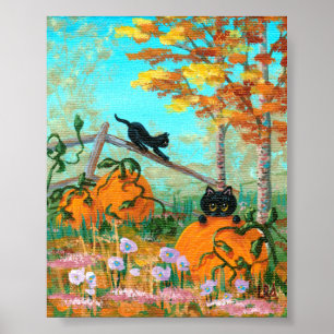 Póster Whimsical Fall Black Cats Creationarts