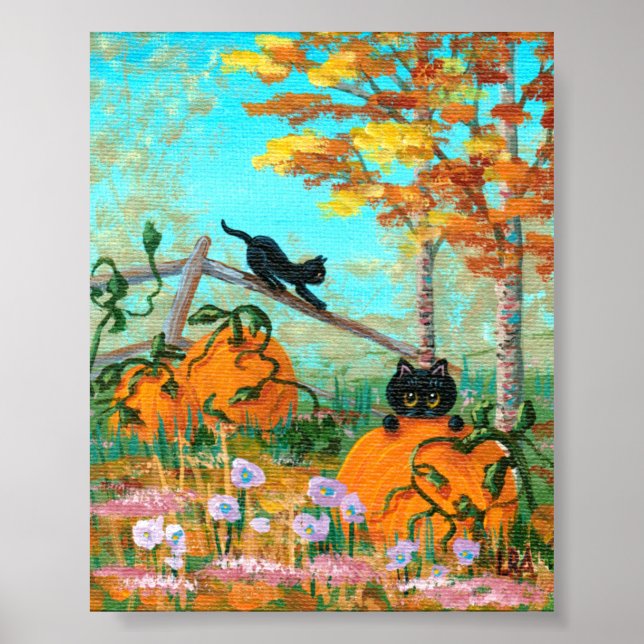 Póster Whimsical Fall Black Cats Creationarts (Frente)